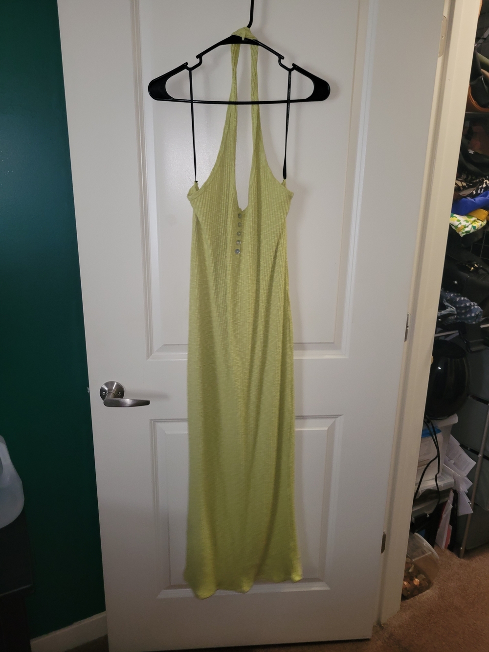 Forever 21 Lime Green Backless Halter Maxi Dress